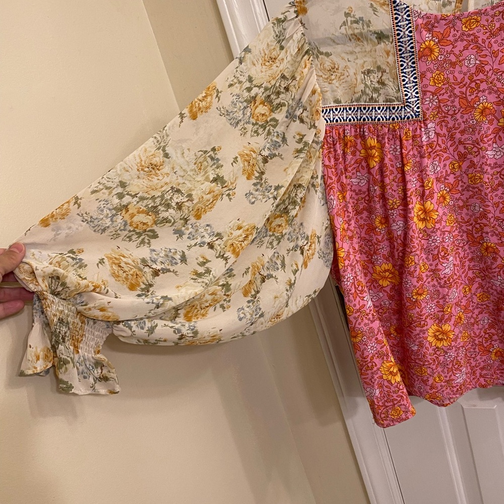 ENTRO BOHO COTTAGECORE FLORAL EMBROIDERED BLOUSE FAIRY WHIMSY FLOWY TOP SMALL - Picture 13 of 16